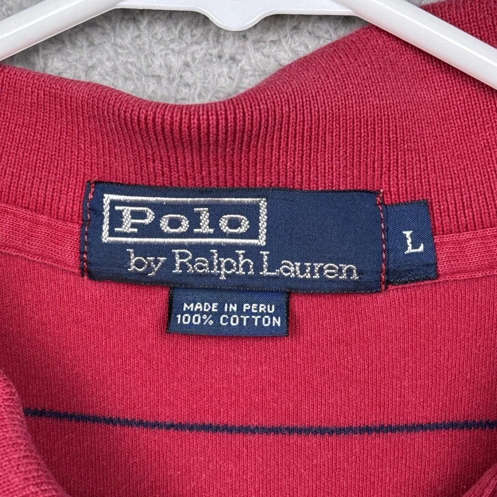 Polo Ralph Lauren Shirt Mens Large Red Stripe Short Sleeve Polo Cotton Casual‎